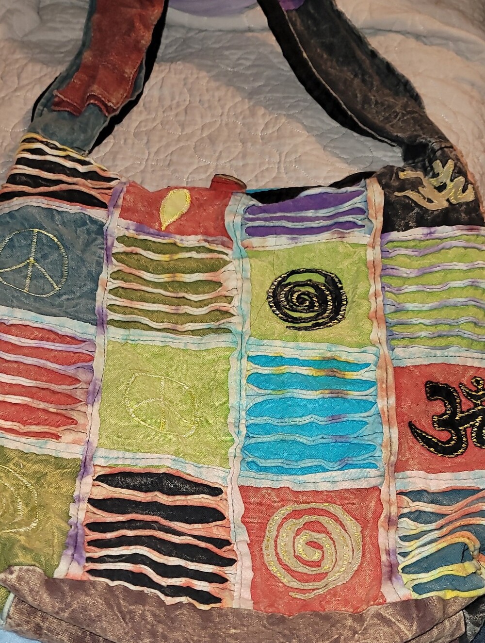 Rising International Multicolor Patchwork Shoulder Bag with Embroidered Motifs
